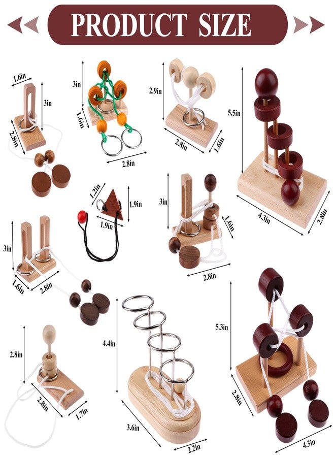 Oppaxf 10 PCS Wooden Rope Puzzle Set Brain Teasers Puzzles Mind Toys for Adults Boys Girls Wooden Threading Rope Loop Toy Mind Toys Educational Toy-s for Family Game Educational Challenge Party Favor - Image 2